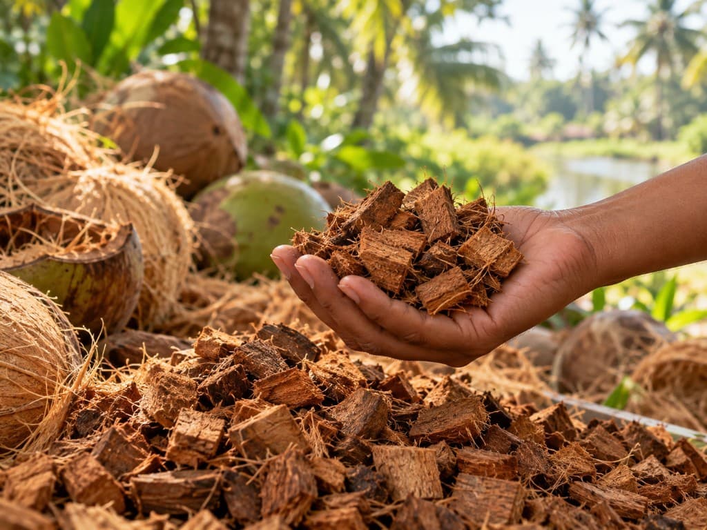 Cut coco chips held in a hand